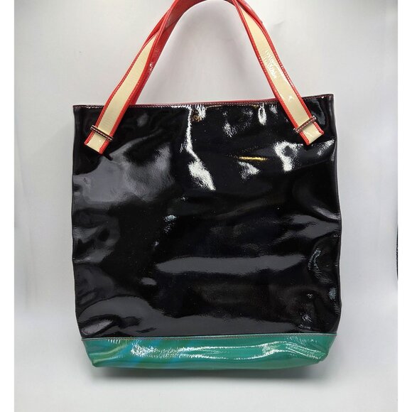 Rare Christian Louboutin CABAS Black Vinyl Tote With Green Red Accents & Tassels - Picture 3 of 13